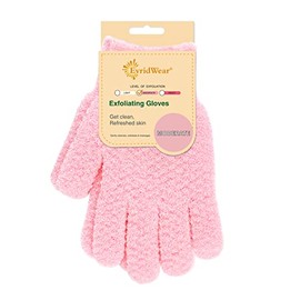 Evridwear - Guantes exfoliantes para baño, ducha, limpieza profunda, acné y piel muerta, nivel moderado o pesado, 1 par (rosa)