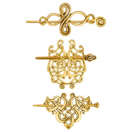 NICENEEDED 3 PCS Vintage Viking Celtic Shawl Hairpins, Crossed Knots Barrette Spiral Crocheted Hair Clips, Retro Ancient Gold Hair Accessories for Women Scarf Sweater