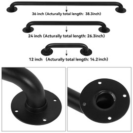 Purife 3FT Black Wall Mount Hand Rails for Indoor Stairs, 36 Inch Interior Staircase Handrail, Outdoor Metal Stair Railing for Exterior Steps, Banister Deck Rails,Safety Grab Bar for Elderly