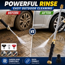 Hydro Jet Power Washer Wand for Garden Hose – 3 Nozzle Cleaning Tool for Car, Patio & Yard Washing