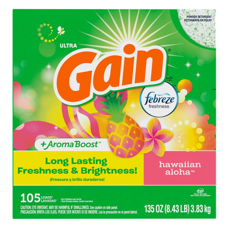 Gain Powder Laundry Detergent, Hawaiian Aloha Scent, 105 Loads, 135