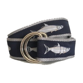 No27 Mens Nautical Tarpon Fish D-Ring Style Belt, Ribbon Belt, Webbing Belt, Fish Belt