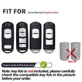 ontto Alloy Leather Remote Key Fob Cover Fit for Mazda 3 6 Sedan CX3 CX5 CX7 CX9 MX5 Miata 2/3/4 buttons Smart Key Shell case keyring Key holder bag keychian full protection accessories Black A