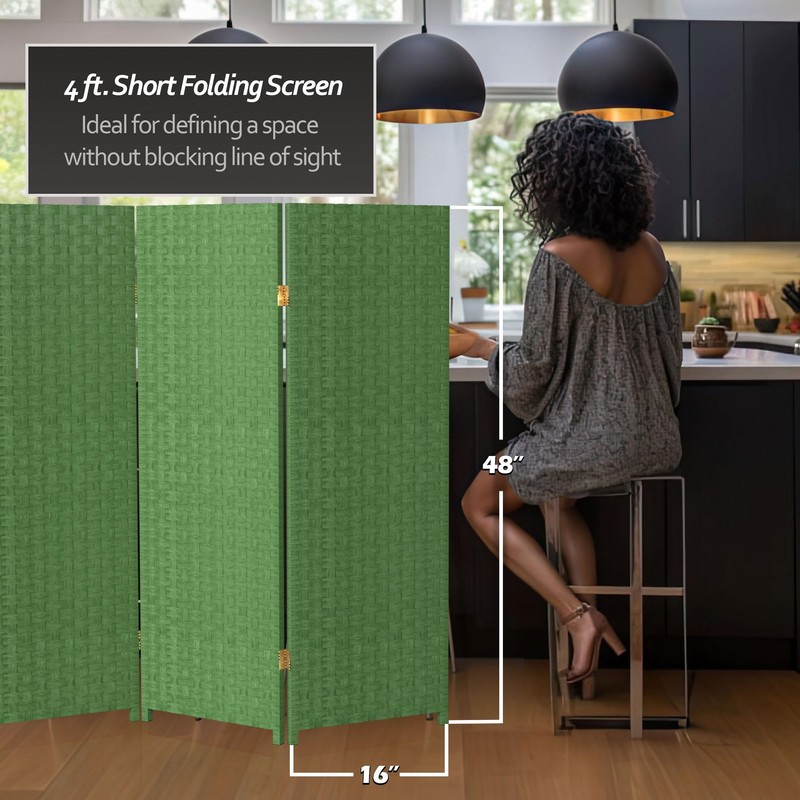 4 ft. Short Woven Fiber Folding Screen - Light Green