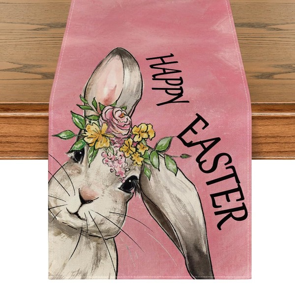 Artoid Mode Pink Bunny Rabbit Wild Flowers Happy Easter Table