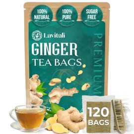 Lavitali, Ginger Tea Bags | 120 bags, 100% Pure Herbal Tea | Caffeine-Free, No Sugar, Eco-Friendly Filter Bags | Daily Natural Botanical, Hot or Iced Herbal Infusion