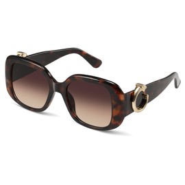 Foliful Retro Oversized Sunglasses Womens, Trendy Square Sunglasses for Women, Fashion Sun Glasses Large Frame Shades, Tortoise/Gradient Brown Lens