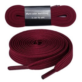 Olukssck 1 Pair Flat Shoe Laces for Sneakers, 2/5" Wide Athletic Shoelaces Wine Red 54 inch(137cm)