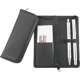 Alassio 2603 Writing Instrument Case Made of Real Leather, Case in Black, Pencil Case Approx. 15 x 6.5 x 2 cm, Leather Case for 3 Pens