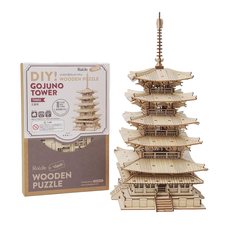 Tsukurun Desu® Robotime TGN02 Gojuno Tower 3D Wooden Puzzle (Japanese