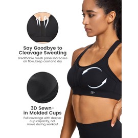 Yvette Sports Bras for Women, Adjustable Criss-Cross Back High Impact for Running, Black, L+