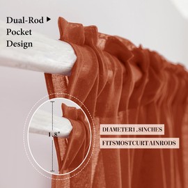 MIULEE Terracotta Linen Textured Sheer Curtains 2 Panels for Bedroom/Living Room Semi Transparent Voile Rust Boho Farmhouse Fall Decor Window Drapes Rod Pocket, W 54 x L 90 Inches Long