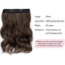 Invisible Wire Hair Extensions One Piece Wavy hair Extension Synthetic HairPieces for Women, 12 Inch Light Brown hairExtensions