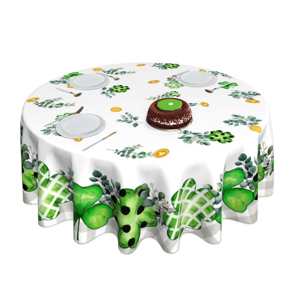JIOAXI St. Patricks Day Tablecloths Shamrock Eucalyptus Table Cover Stain