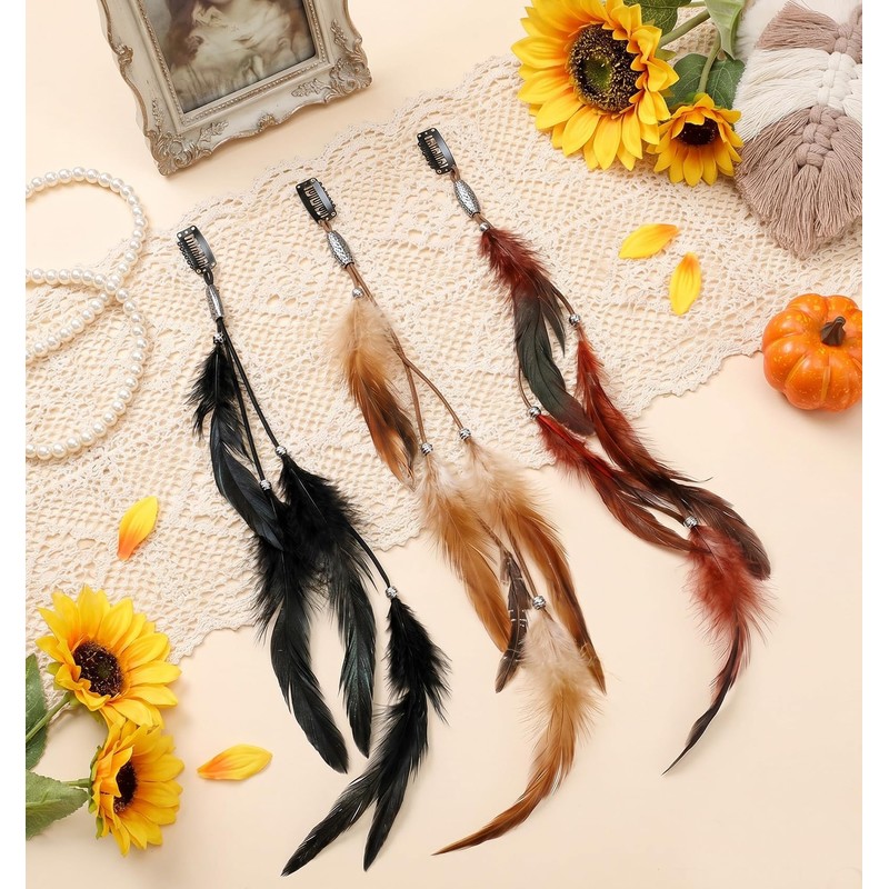 3 Pcs Feather Clips for Hair, Natural Feather Hair Clips
