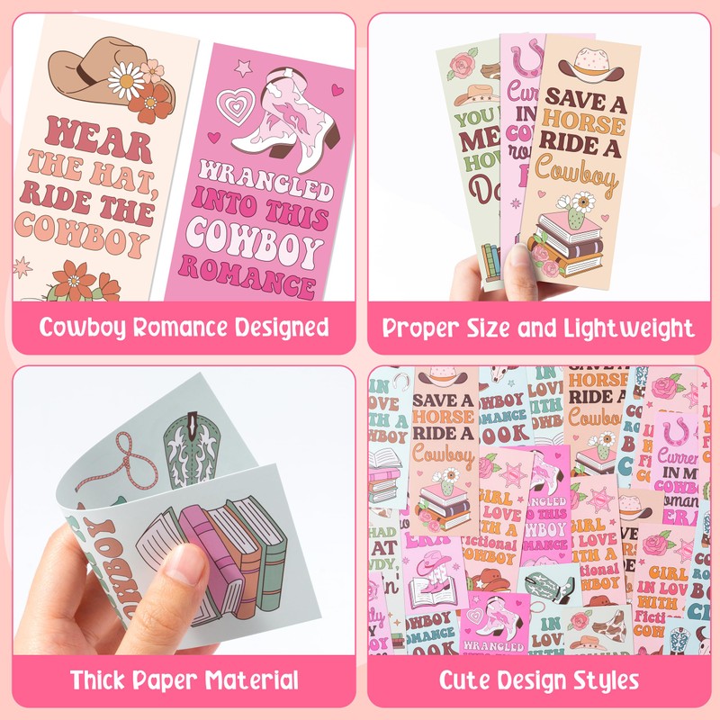Laffact Cowboy Romance Reader Bookmarks, 120Pcs Book Lover Birthday Gifts