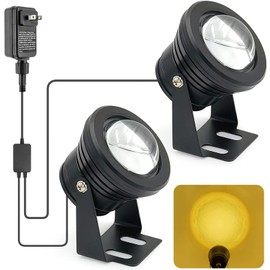 TENSUL 12W Warm White Pond Lights, 10 Ft Cable Underwater SpotLights IP68 Waterproof Aluminium Case Fountain Light Submersible for Outdoor Pond Fountain Waterfall, 2 Lights
