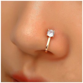 Aneneiceera Vintage Crystal Nose Ring Hoop Gold Rhinestone Nose Ring Stud Tiny Cz Nose Screw Studs Ring Cz No Piercing Nose Hoop Clip on Nose Ring Jewelry for Women (Gold)