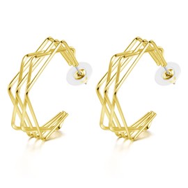 PiercingJak 20G Women's Earrings Gold Hoop Earrings Half Open Earring Hanging Hoop Large Huggie Ring 25 mm Ear Piercing Fashion Jewellery for Women Girls, Silver