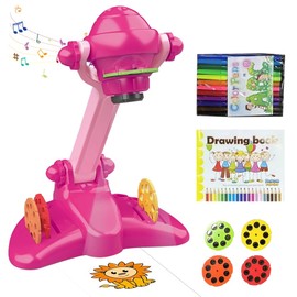 DAJILI Gifts for Girls Drawing Projector for Kids, Girls Toys Drawing Projector Table, Kids Projector Toy with Slides, Watercolor Pens, Sketchbook for for 3 4 5 6 Years, Pink