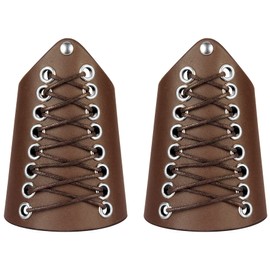 Thajaling 2 Pieces Medieval Archery, Viking Cuffs LARP, Wide Leather Vintage Bracers, Handcrafted Leather Armguards (Brown)