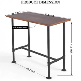BOKKOLIK Industrial 41.3inch Height Bar Table Vintage Pipe Design Bistro Table Rustic Kitchen Dining Breakfast Desk Farmhouse Office Computer Desk Wooden Top Pub Coffee Table