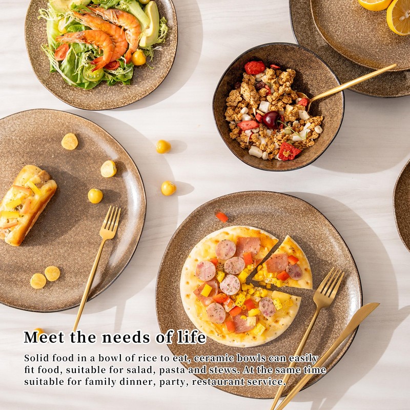 Dafuceramic 12PCS Stoneware Dinnerware Sets, Plates and Bowls Dish Set