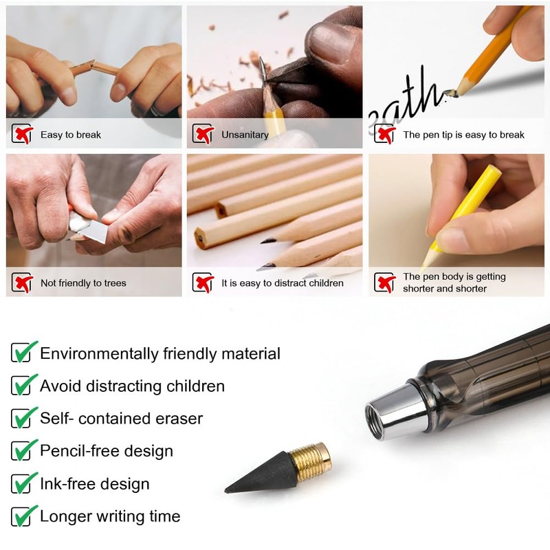 OFFCUP Everlasting Pencil, 6pcs Infinity Pencil with Eraser and Replacement
