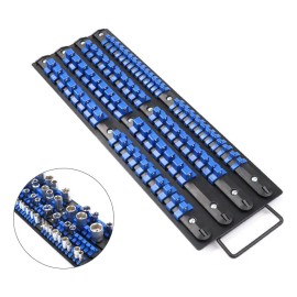 Dabeh Bandeja Organizadora De Dados De 80 Piezas, Riel Negro Con Pinzas Azules Para Dados De 1/4 , 3/8 Y 1/2 , Soporte Robusto Ideal Como Único Para Hombres Aficionados A Las Herramientas