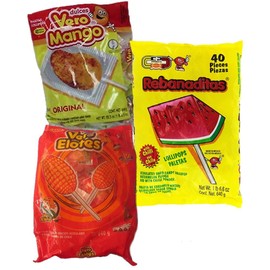 Spicy Mexican Candy Kit Including Vero Mango, Vero Elote and Watermelon Rebanaditas Lollipops - PACK OF 2