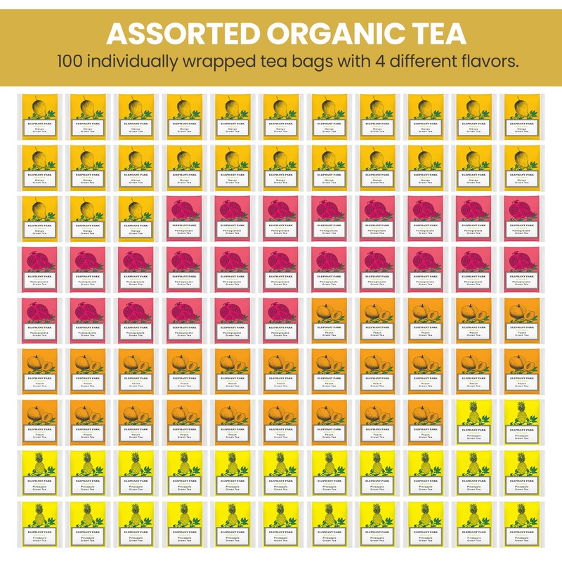 Premium Organic Fruit Green Tea Sampler, 100 Count Assorted Tea