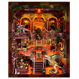 Book Nook Kit - DIY 3D Wooden Puzzle Miniature House with LED Lights - Creative Crafts for Adults - Bookshelf Insert Decor - Educational Gift for Family & Friends（Dinosaur Museum）
