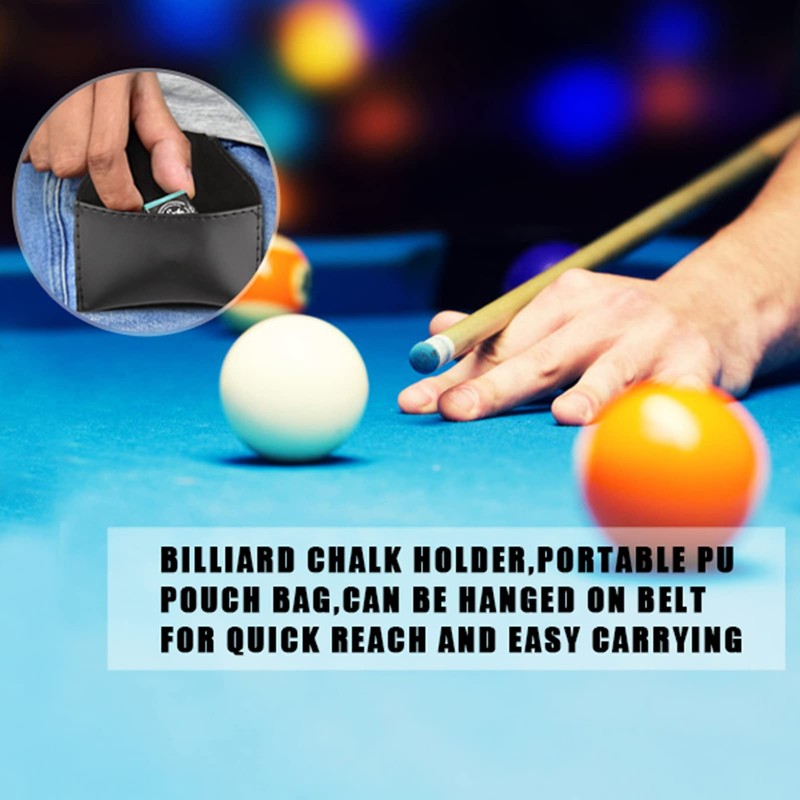 Billiard Chalk Holder Portable PU Bag Accessory Black, Hanging on