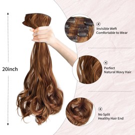 Vlasy Hair Extensions Clip in,7PCS Wavy Clip in Extensions,20 Inches Long Synthetic Clip on Hair Hairpiece Full Head for Women Girls(33/30#)