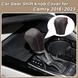 Bilisin Red Thread Car Gear Shift Knob Cover, PU Leather Gear Shift Cover Trim Protector Compatible with Toyota Camry 2018-2023, Corolla Avalon 2019-2022 Accessories