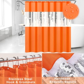 Bathroom Set- Bathroom Accessories Set with Sequin Shower Curtain Set Orange Bathroom Decor with Towel Set Bathroom Decor