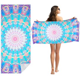 CCILAND Microfiber Sand Free Beach Towel, Oversized Beach Towels for Adult, 71"X32" Lightweight Towels for Beach, Quick Dry Super Absorbent Towels Beach for Travel Swimming Bath (Colorful)