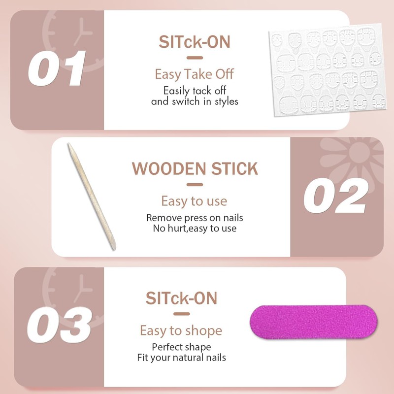 Rose Pink Press on Nails Medium Short Square,Xcreando Glue on