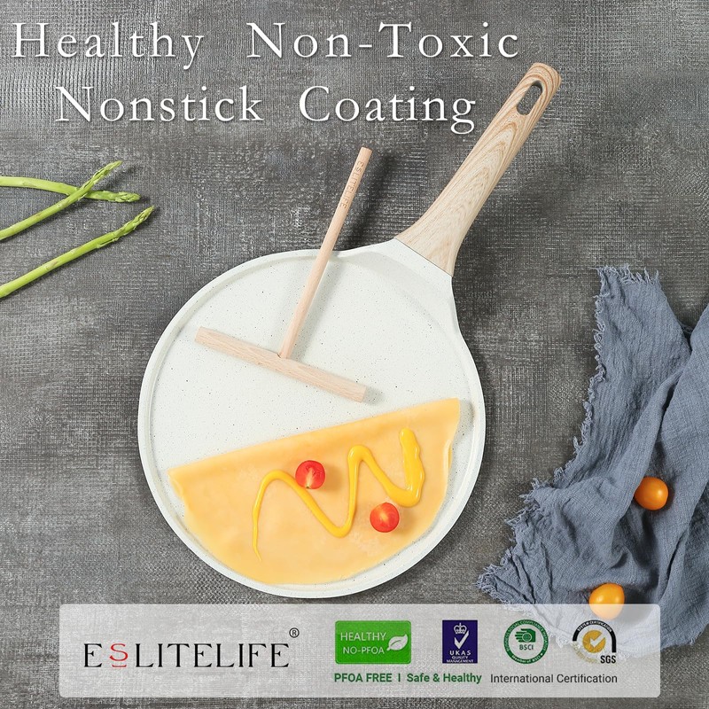 ESLITE LIFE 9.5 Inch Crepe Pan with Spreader, Nonstick Ceramic
