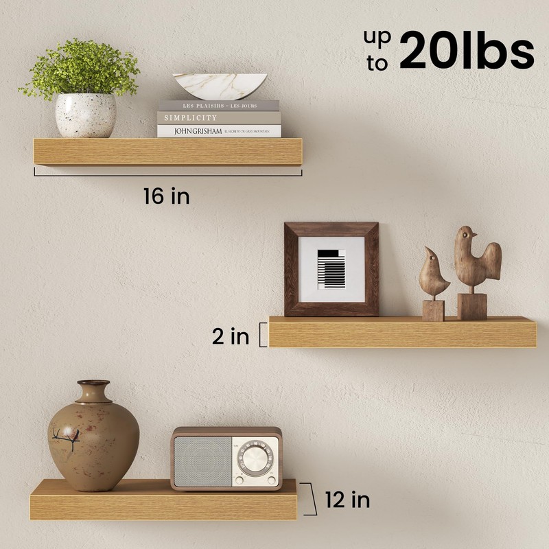 Fun Memories Oak Finish Floating Shelves for Wall, Set of