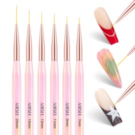 AIRSEE Nail Art Liner Brushes Set, 7/9/11/13/15/20mm Acrylic Nail Brush Kit, Professional Nail Brushes for Nail Art, Essential Nail Art Tools for Detailed Nail Design