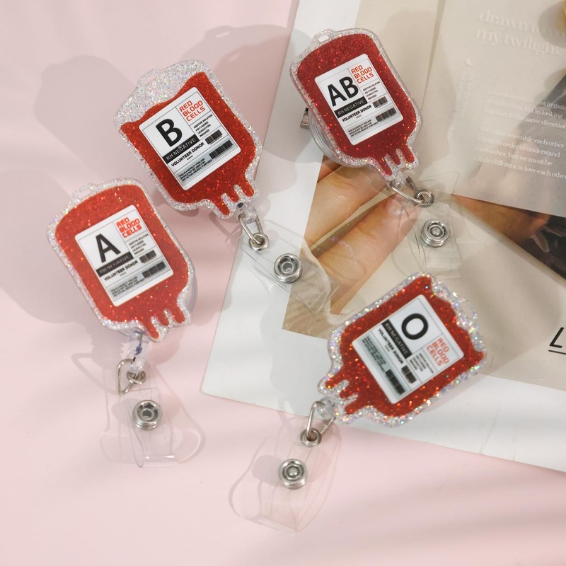 Ymcafmo 4pcs Glitter Blood Bag Retractable Badge Reel – Heart