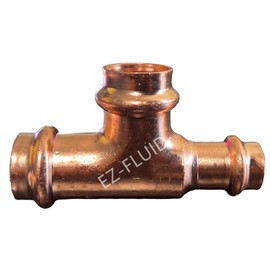 (10-PK) EZ-FLUID 3/4" X 1/2" X 1/2" Copper Press Reducing Tee Fitting,Heavy Duty No Lead Copper Pressure Press 3 Way Reducer Tee Fittings with/Propress Press Pipe Plumbing Connection