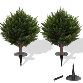 AUMMOOH 15.7 inch Height Set of Two Artificial Cypress Topiary – Breathe Life & Lushness into Any Space – Lifelike – UV-Resistant Great for Indoors & Outdoor - Easy to Install – Fade-Proof