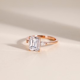 EAMTI 3CT 925 Sterling Silver Rose Gold Engagement Rings 3-Stone Emerald Cut Cubic Zirconia CZ Wedding Promise Rings for Her Wedding Bands for Women Size 4.5