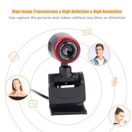 USB 2.0 HD Web Camera, 360° Rotatable USB Camera with Built-in Digital Microphone, Laptop Camera with Optical Lens, for Laptops and Desktop Computers, Default