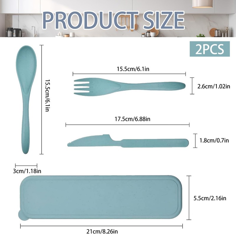 2 Sets Portable Reusable Cutlery Set with Case – Eco-Friendly