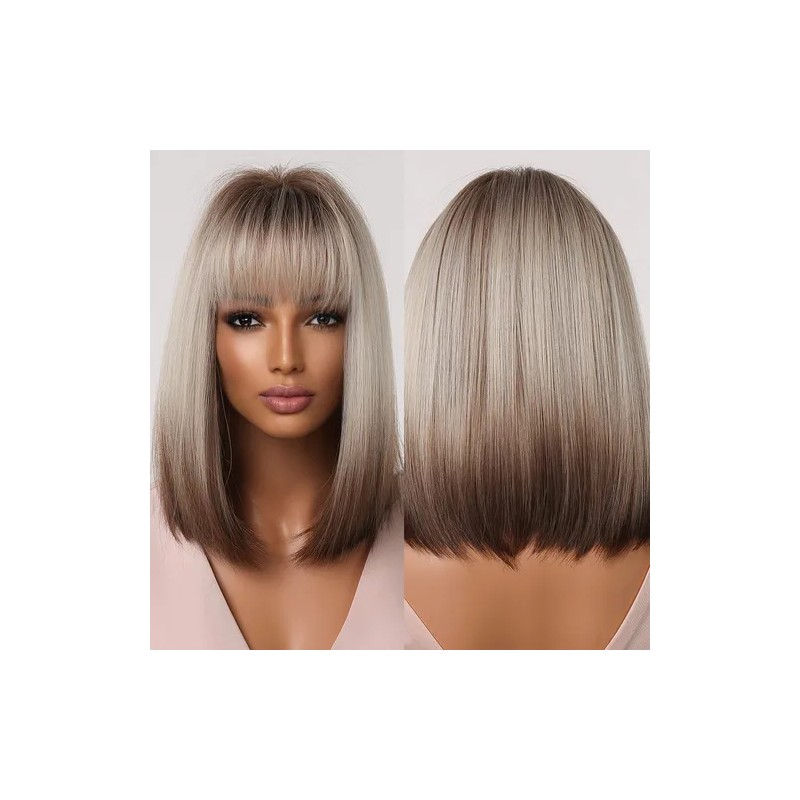 Flat Flequillo Pelo Corto Bob Pelo Liso Peluca Natural Moda