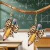 Teacher Pencil Bow Earrings for Women Leopard Print Bow Dangle