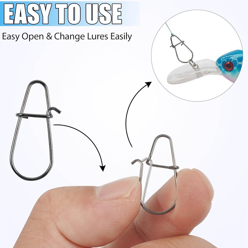 100 Pack Fishing Duo Lock Stainless Steel Crankbait Snaps Fishing